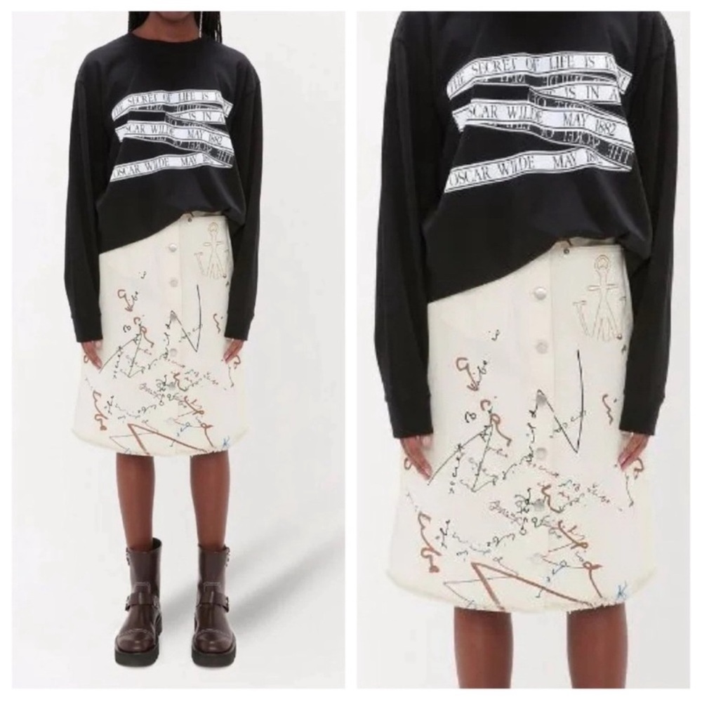 JW Anderson Oscar Wilde Capsule A Line Printed Logo Skirt